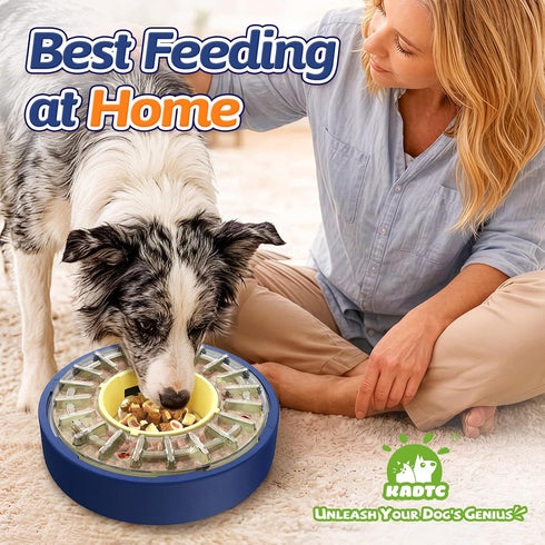 5-60 4-Cup KADTC Min Adjustable Slow Feeder Bowl for Fast Eaters, Spinning Dog Puzzle Feeder, Anti-Gulping Interactive