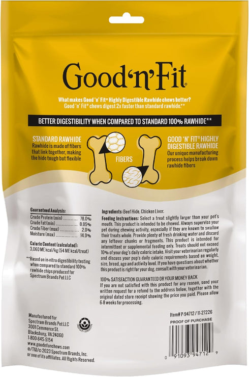 Good ‘n’ Fit Rolls Made with Real Chicken Liver Flavor, 6 Small Rolls, Treat Your Dog to Long-Lasting and Highly Digestible Rawhide Chews