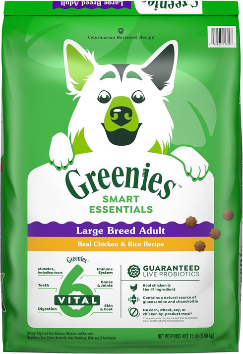 Greenies Smart Essentials Adult Large Breed High Protein Dry Dog Food - Real Chicken & Rice Recipe, 15 lb Bag