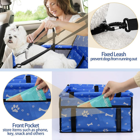 PetsHome Foldable Dog Car Seat with Removable Thick Mat, Waterproof Oxford Travel Bag for Small to Medium Dogs, Pattern
