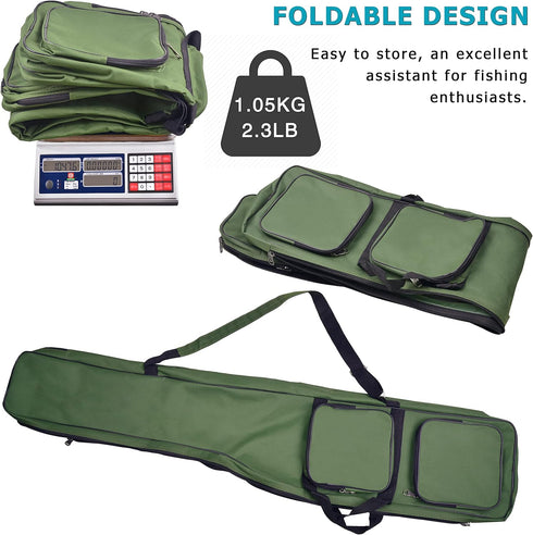 FUSIGO Fishing Rod Case Bag, 4.27ft Waterproof Fishing Rod Reel Organizer, Large Capacity Travel Bag