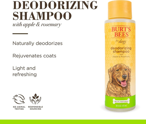 Burt's Bees for Pets Deodorizing Dog Shampoo with Apple & Rosemary - 16 Oz, 2 Pack, Cruelty Free, Sulfate & Paraben Free