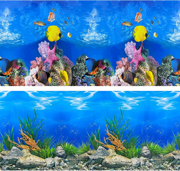 Aquarium Background Poster 3D Coral Water Plants Double Sided Stickers for 10-20 Gallon Tank 16"x33"