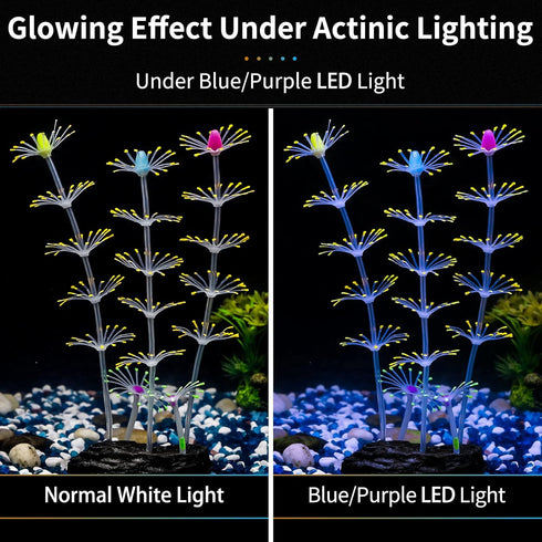 Uniclife Strip Coral Plant Ornament, Glowing Silicone Decoration for Fish Tank Landscape, Orange