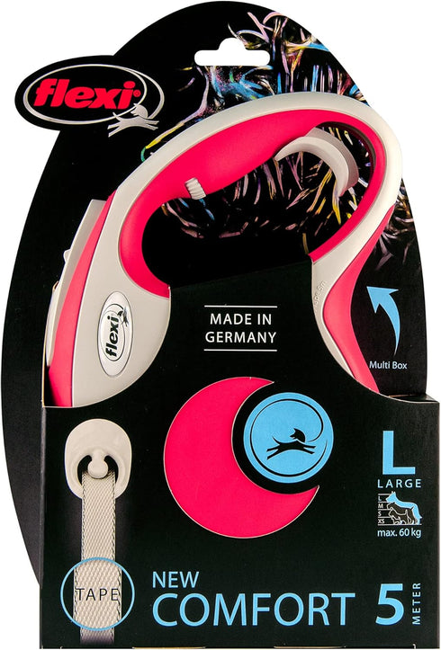 Flexi New Comfort Tape Retractable Dog Leash, Grey & Red, Large, 5m for Dogs up to 60kgs/132lbs