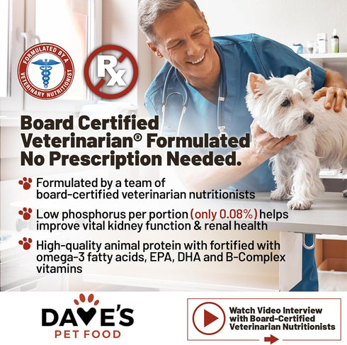 Dave's Pet Food Kidney Support for Dogs, Tuna Pate, Wet Renal Dog Food, Non-Prescription Low Phosphorus, 13.2 oz (Pack