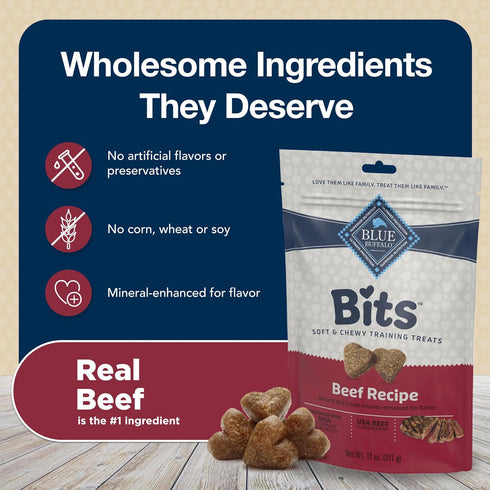Blue Buffalo Bits Soft Dog Treats for Training, Natural Ingredients & Enhanced with DHA, Beef Recipe
