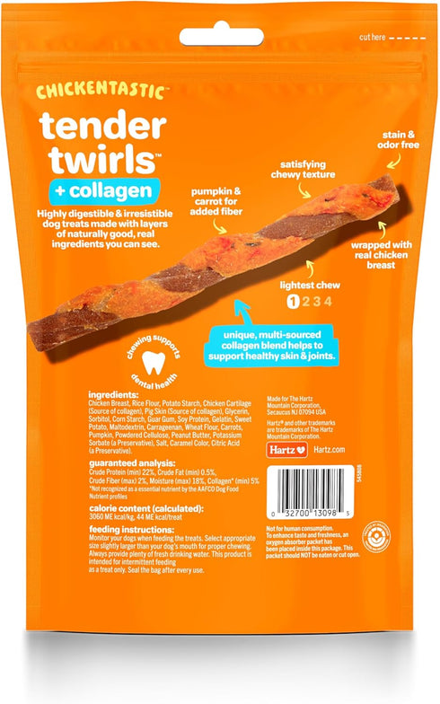 Oinkies Chickentastic Tender Twirls + Collagen to Support Skin & Joints, Made with Real Chicken Breast, Pumpkin & Carrot, Long-Lasting & Rawhide-Free, 20 count