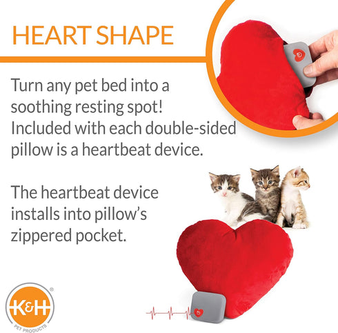 K&H Pet Products Mother's Heartbeat Plush Kitten Calming Toy, 6 Inch Heart Pillow for Red Kittens