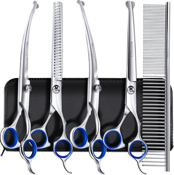 Gimars 7.0in Professional 4CR Stainless Steel Safety Round Tip Dog Grooming Scissors for Pets