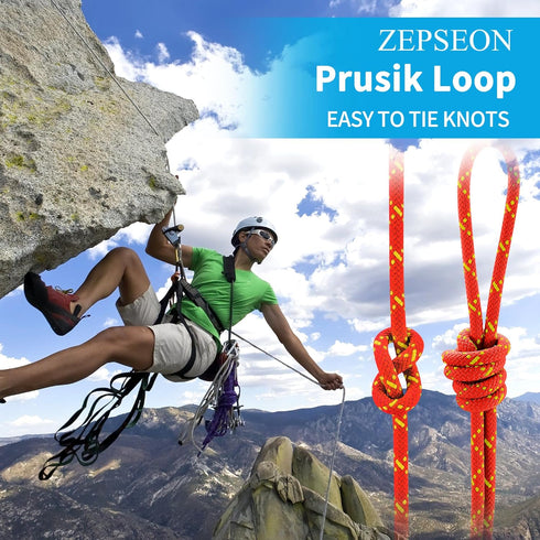 Prusik Cord 8mm (5/16in) 20M(65ft) Accessory Double Braid Pre Cut Nylon Rope for Climbing