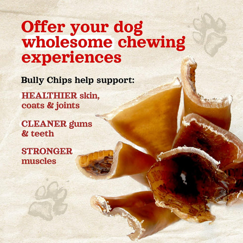 (9-12 Inch, 16 Oz.), Natural Farm Bully Chips Digestible Beef Cheek from Grass-Fed Cows, Non-GMO, Grain-Free, Natural
