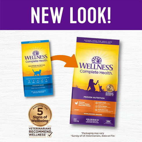 Wellness Complete Health Natural Dry Cat Food with Wholesome Grains, Real Meat (Adult Cat, Chicken & Chicken Meal
