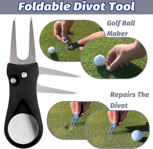 Golf Accessories Kit, Golf Club Cleaning Kit - Microfiber Towel, Club Brush, Divot Tool with Marker