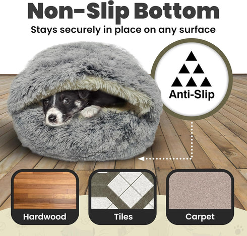 Cat & Dog Cave Bed, Plush Round Beds for Small Breeds & Indoor Cats, Cozy Donut Design, Machine-Washable (20×20 inch,