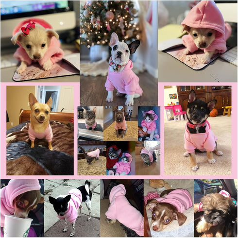 Jecikelon Winter Dog Hoodie Sweatshirts with Pockets, Warm Clothes for Small Dogs, Chihuahua Coat, Pink, Small