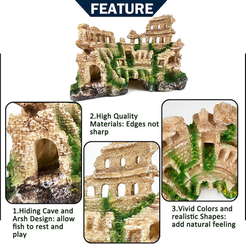Antique Roman Column Ruin Aquarium Decoration - Large Beige Castle Cave for Freshwater and Saltwater
