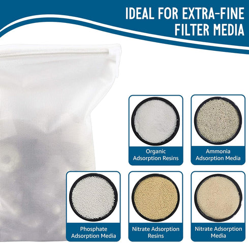 Media Bags for Aquarium, 10 PCS Extra Fine Mesh Reusable Nylon Net Filter Bags with Plastic Zipper, 7.9 x 5.5 Inch