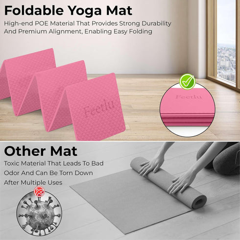 Foldable Yoga Mat - 6mm Thick, Lightweight, Easy to Store for Travel, Anti-Slip Folding Exercise Mat for Workouts