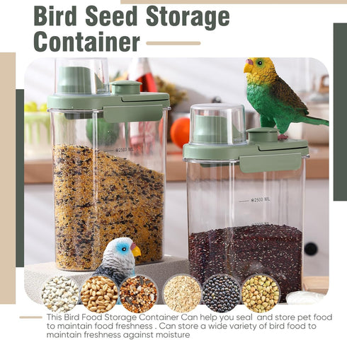 Maxdot 2 3 Qt/2.8 Pcs Bird Seed Storage Container L with Tight Lids Airtight Cup Pet Food Storage Measuring Containers