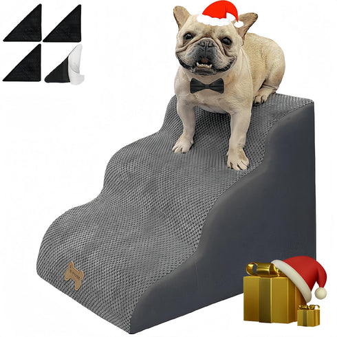 Dog Stairs for High Beds, 3-Step Non-Slip Dog Stairs for Small Large Dogs Cats, Climbing to Bed Couch, Grey