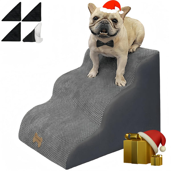 Dog Stairs for High Beds, 3-Step Non-Slip Dog Stairs for Small Large Dogs Cats, Climbing to Bed Couch, Grey