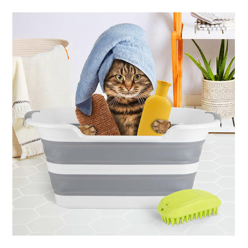 Gigco21 Collapsible Pet Bathtub with Water Drainage Hole and Plug - Foldable Plastic Basket, Wash Basin, Washing