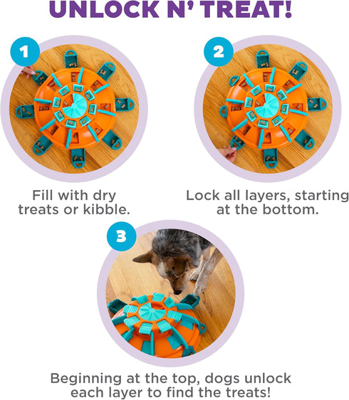 4 Outward Hound by Nina Ottosson Tower of Treats Level Expert Dog Treat Puzzle for Enrichment, Orange