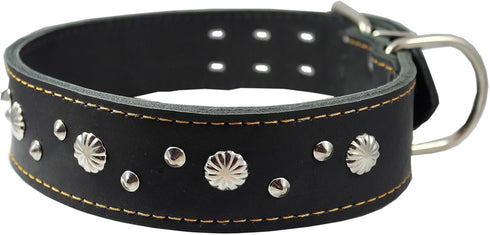 Thick Genuine Leather Studded Dog Collar 2" Wide Black for 19"-22" Neck, Fits Retriever, Doberman, Rottweiler, Pit Bull