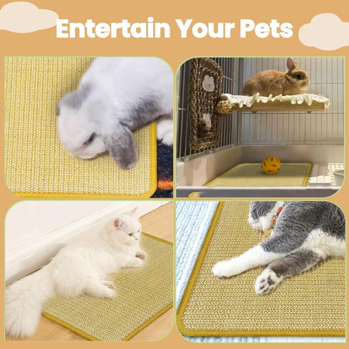 (1PC, 16x12in) DYAUS Bunny Scratch Pad, Natural Sisal Rabbit Scratching Mat for Claws and Teeth Care, Indoor Bunny Chew