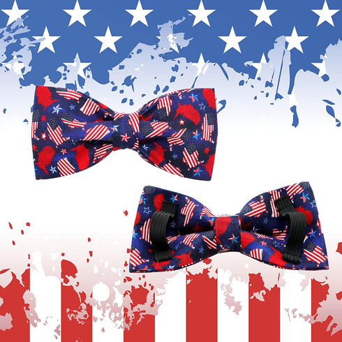 Dog Collar, 4th of July Independence Day American Flag Bowtie Collar for Small Medium Large Dogs, Durable Pet Bow Collar