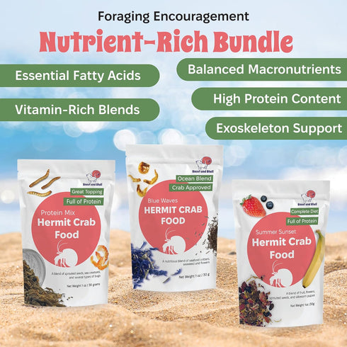 Pack Summer Sunset Snout and Shell Hermit Crab Food Variety Blue Waves, Protein Mix & High-Protein Whole Food Diet