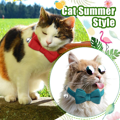 4 Pieces Cat Bow Tie Collar with Bell, Breakaway Comfortable Velvet Safety Pet Collar for Kitten Puppy (Small, Black,