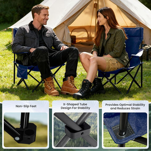 Foristrail 2 Pack, Portable Camping Chair Folding Outdoor Chair with Cup Holder & Side Pocket for Camping, Hiking