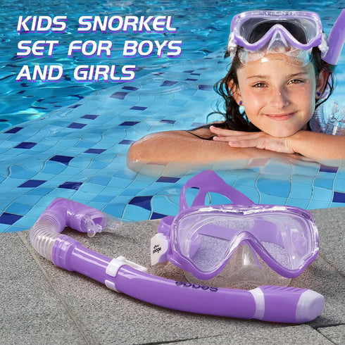Kids Snorkel Set - Dry Top Snorkel Mask Snorkeling Gear for Boys Girls Youth