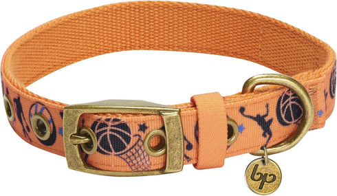 Blueberry Pet Sports Fan Basketball Canvas Adjustable Dog Collar with Metal Buckle - Passion Orange, Neck 17-20.5"