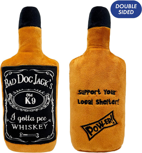 Huxley & Kent for Dogs | Bad Dog Jack's Whiskey (Small) | Funny Dog Toy | Power Plush Dog Toy with Squeaker | Dog Gift | Fun, Durable, and Safe | H&K Squeaky Dog Toy