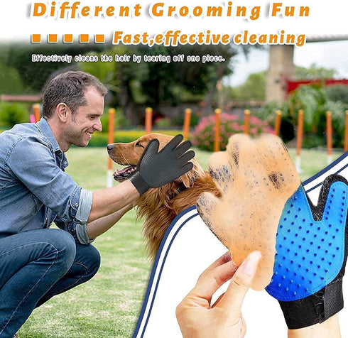 Pet Grooming Glove, Hair Remover Brush for Dogs, Cats & Horses, Left & Right Hand Mitt (Blue)