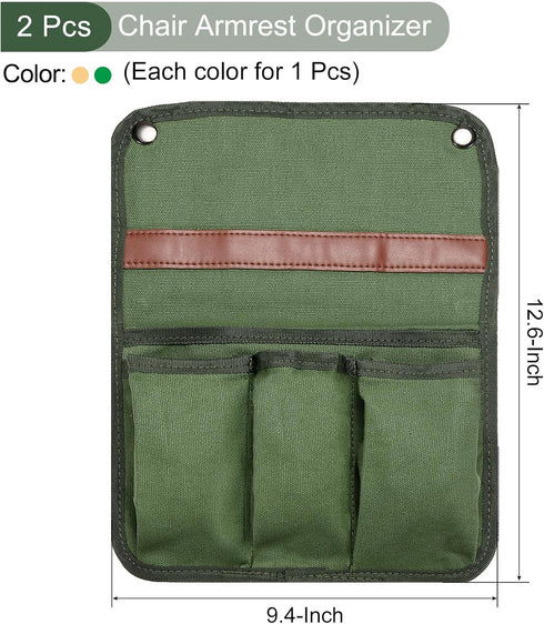 2 YOKIVE Pcs Chair Armrest Organizer, Waterproof Folding Chair Storage Bag Pouch, Great for Camping Daily Use (Green