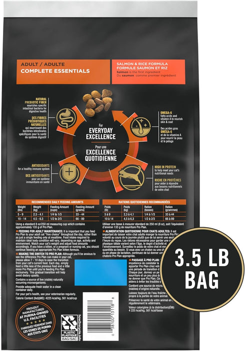 Purina Pro Plan High Protein Cat Food - Salmon and Rice Formula, 3.5 lb. Bag with Probiotics