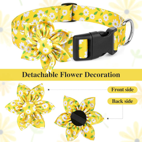 BiPawTi Floral Dog Collar with Daisy Bloom Decoration, Yellow Flower Collar for Small Dogs, Soft Cute Summer Collar (XS)