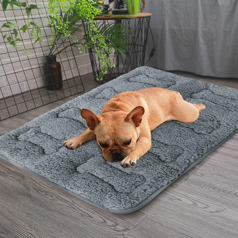 Dog Bed Crate Mat - 2 Pack Soft Plush Dog Bed Pad, Machine Washable Crate Pad, Grey (24" X 18")