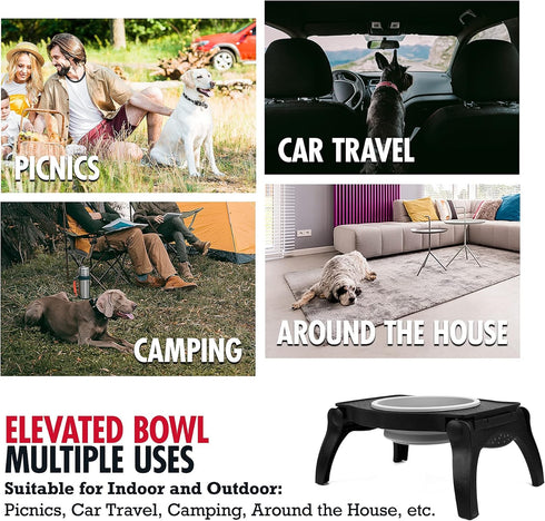 Tuff Pupper Elevated Dog Bowl - Single Raised Bowl Holds 80oz/12cups Food/Water, Collapsible Travel Bowl for Easy