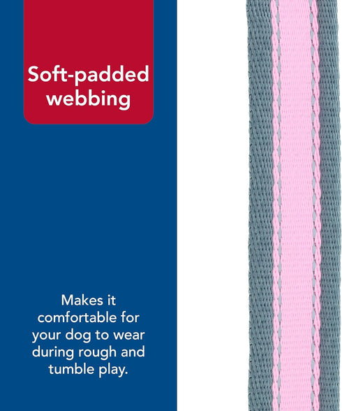 Coastal Pet Pro Reflective Adjustable Dog Collar - Bright Pink with Grey, 1" x 14-20"
