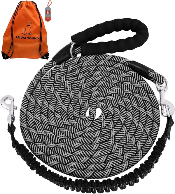 Long Dog Leash with Reflective Threads, 15FT 20FT 30FT 50FT Heavy Duty Bungee for Small Medium Large Dogs, Shock