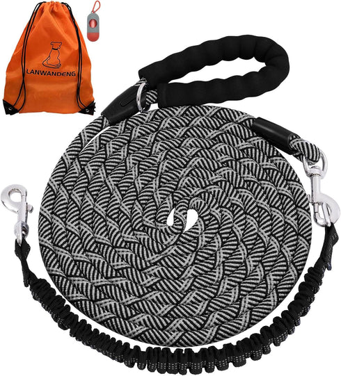 Long Dog Leash with Reflective Threads - Heavy Duty Bungee Leashes for Small, Medium & Large Dogs, 15FT to 50FT for