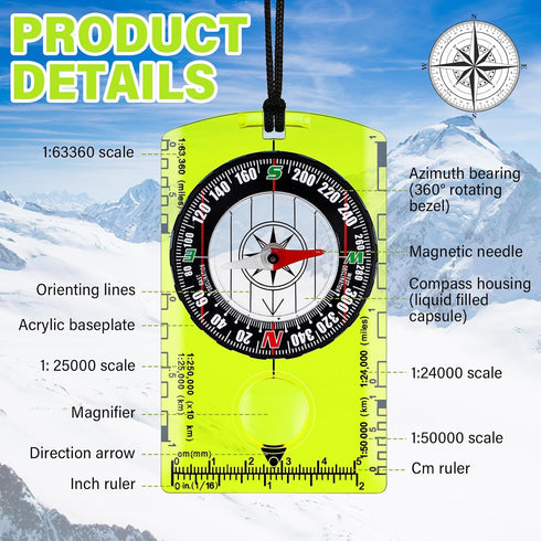 Geiserailie 20 Pcs Acrylic Orienteering Compass Navigation Backpacking Map Reading Compass for Outdoor Exploring, Green