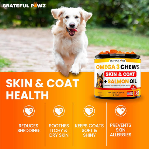 Omega 3 Fish Oil for Dogs Chews - Allergy Relief, Anti-Shedding Supplement, Joint Health, Salmon Oil