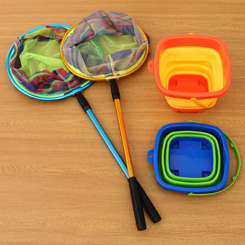 Kids Fishing Net, 2 Pack - Telescopic Landing Nets with Aluminum Pole Handle, Collapsible Bucket Sand Pail