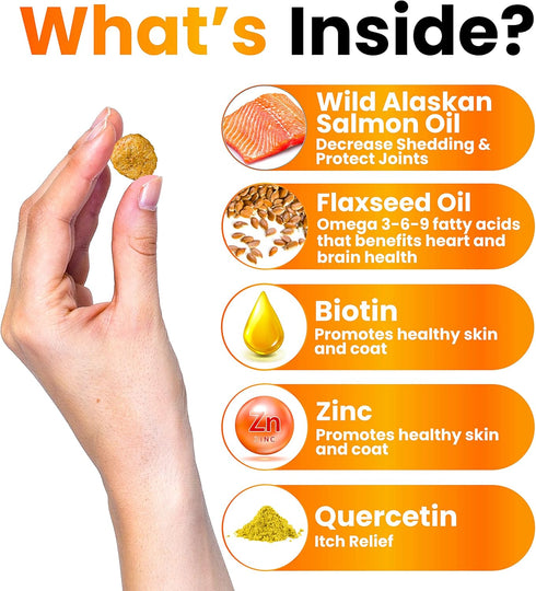 Omega 3 Fish Oil for Dogs Chews - Allergy Relief, Anti-Shedding Supplement, Joint Health, Salmon Oil